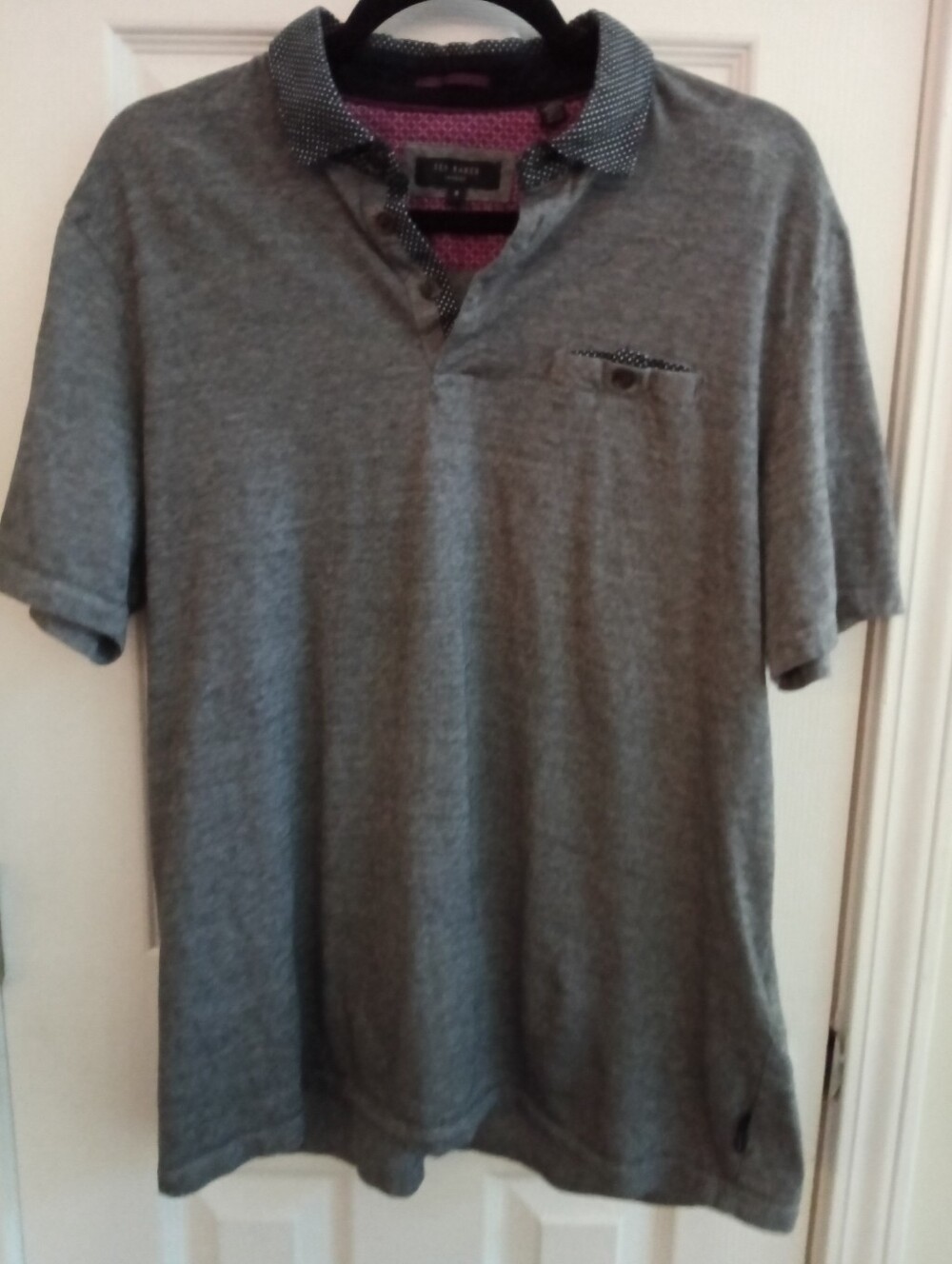 Ted Baker Men's 6 (XXL) Short-Sleeve Polo Shirt With a Contrast Patterned Collar